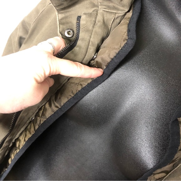 Mango suit collection army green military faux leather sleeve convertible jacket - Picture 6 of 8